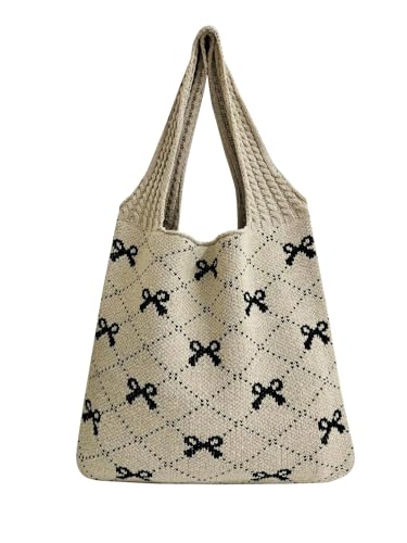 Tebiekoy Crochet Tote Bag Women, Bow Aesthetic