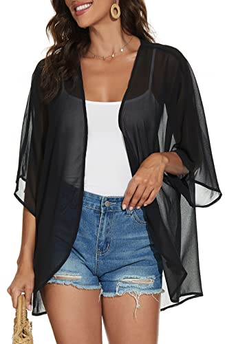 Women’s Floral Print Puff Sleeve Kimono Cardigan