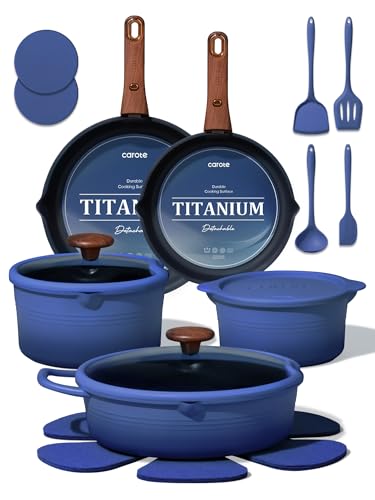 Carote 20Pcs Titanium Cookware Set, Pots Pans Set