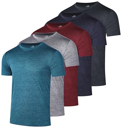 5 Pack Men’s Dry Fit Workout T Shirts Crew Neck